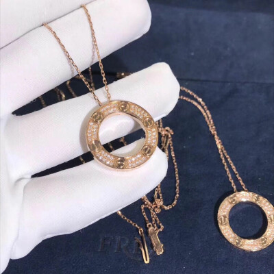 Cartier 18k Pink Gold Love Diamond Paved Necklace