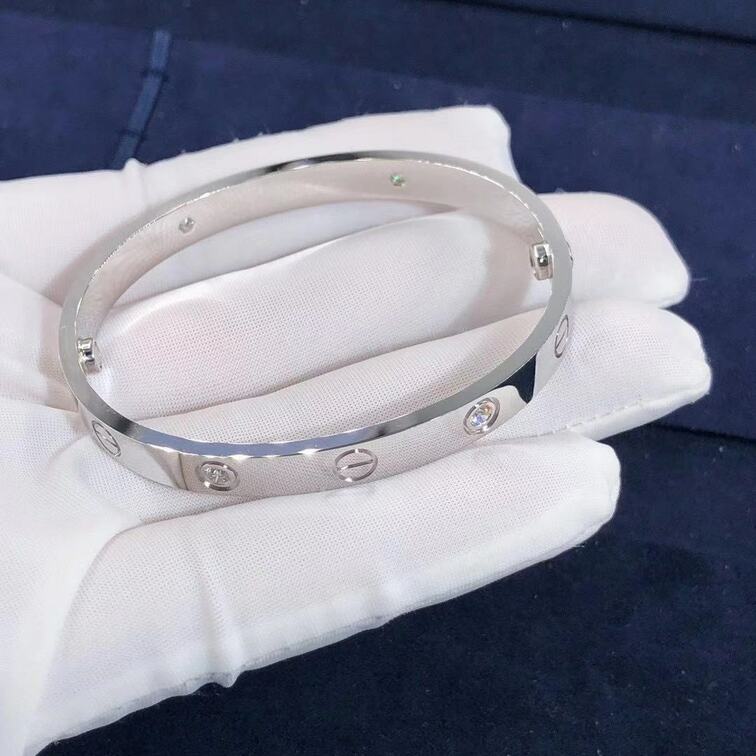 Cartier 18k White Gold Love Bracelet 4 Diamond