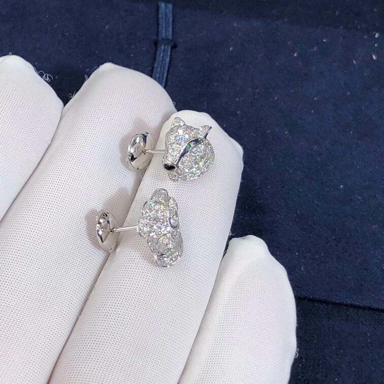 Cartier 18k White Gold Panthere De Cartier Diamond Emerald And Onyx Earrings