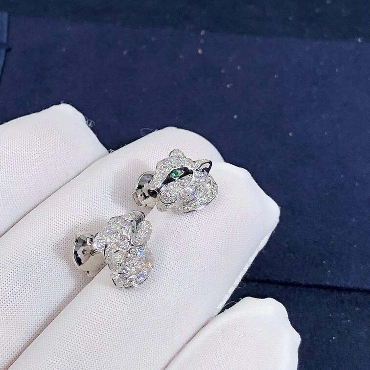 Cartier 18k White Gold Panthere De Cartier Diamond Emerald And Onyx Earrings