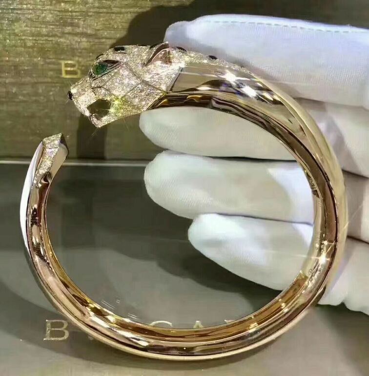 Cartier 18k Yellow Gold Diamondemerald And Onyx Panthere De Cartier Bracelet