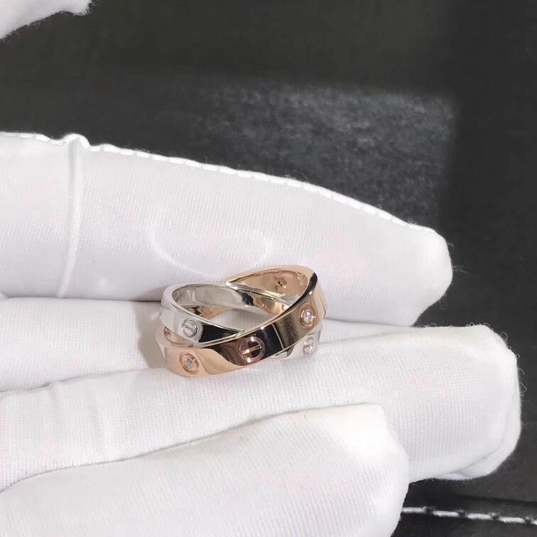 Cartier 6 Diamonds Love Ring In 18k White Gold Pink Gold