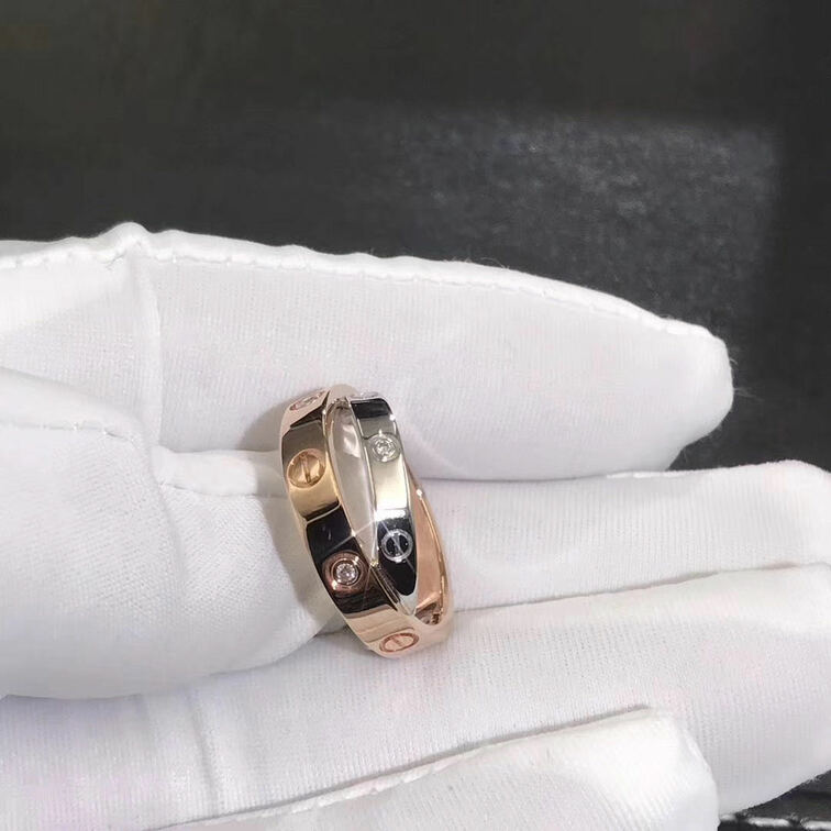 Cartier 6 Diamonds Love Ring In 18k White Gold Pink Gold