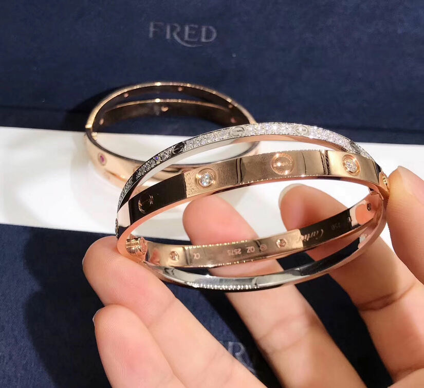 Cartier Cross Love Bracelet In 18k Pink Gold And White Gold Pave Diamonds