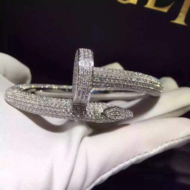 Cartier Juste Un Clou Fully Diamond Paved Bracelet Extra Large Model In 18k White Gold