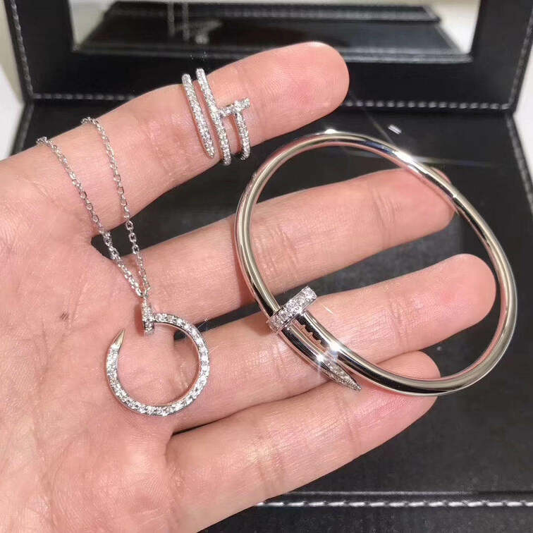 Cartier Juste Un Clou Nail Bracelet 18k White Gold Set Diamonds