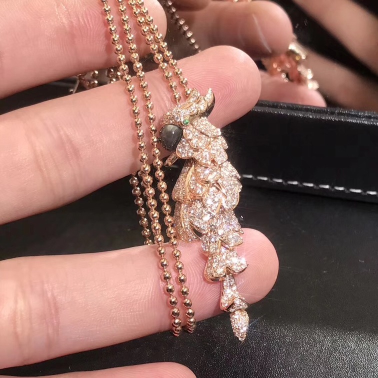 Cartier Les Oiseaux Liberes Parrot Necklace 18k Pink Gold With Pave Diamonds