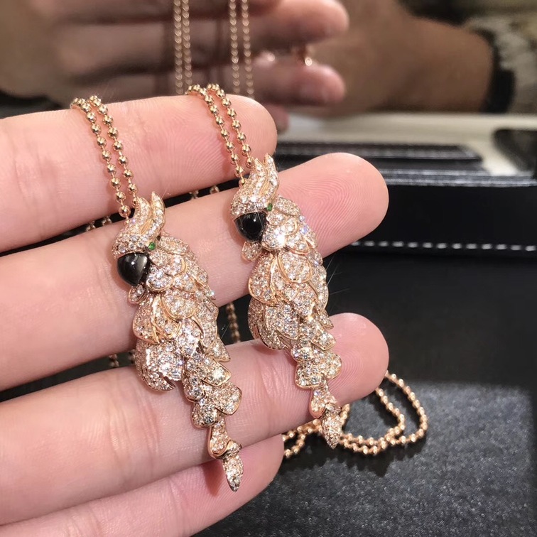 Cartier Les Oiseaux Liberes Parrot Necklace 18k Pink Gold With Pave Diamonds