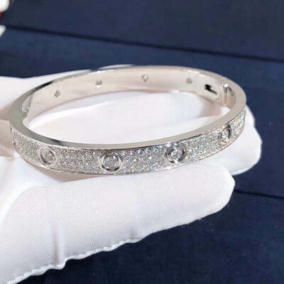 Cartier Love Bracelet 18k White Gold Diamond Paved
