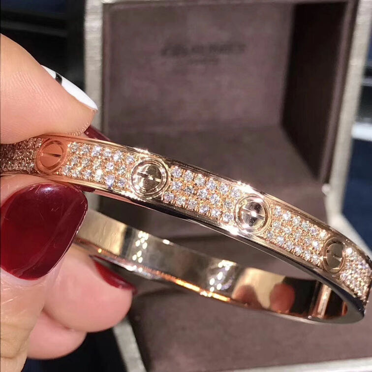 Cartier Love Bracelet 204 Diamond Paved 18k Rose Gold