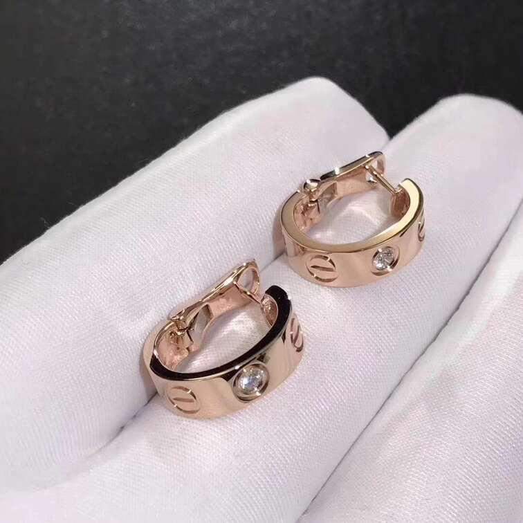 Cartier Love Earrings 18k Pink Gold Set 1 Diamond