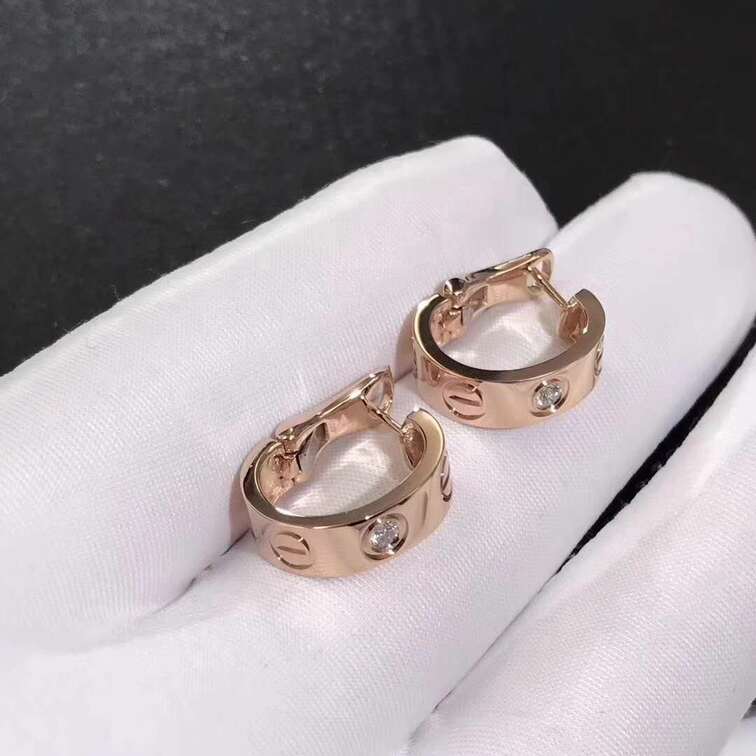 Cartier Love Earrings 18k Pink Gold Set 1 Diamond