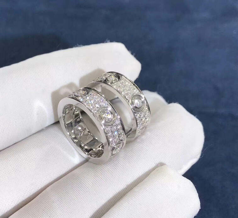 Cartier Love Ring 18k White Gold Pave Diamonds