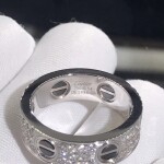 Cartier Love Ring 18k White Gold Paved Diamonds Black Ceramic