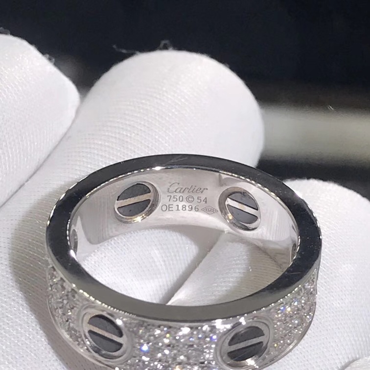 Cartier Love Ring 18k White Gold Paved Diamonds Black Ceramic