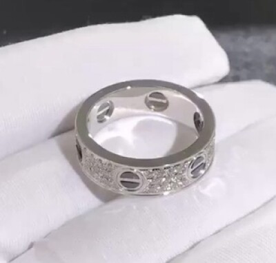 Cartier Love Ring 18k White Gold Paved Diamonds Black Ceramic