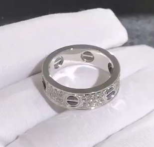 Cartier Love Ring 18k White Gold Paved Diamonds Black Ceramic