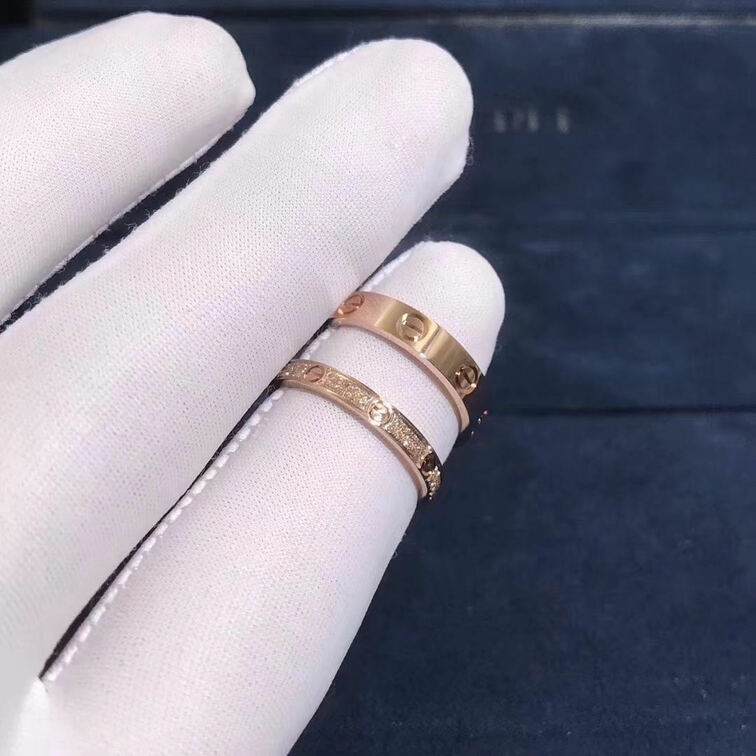 Cartier Love Ring 26mm Band Small Model 18k Pink Gold Pave Diamonds