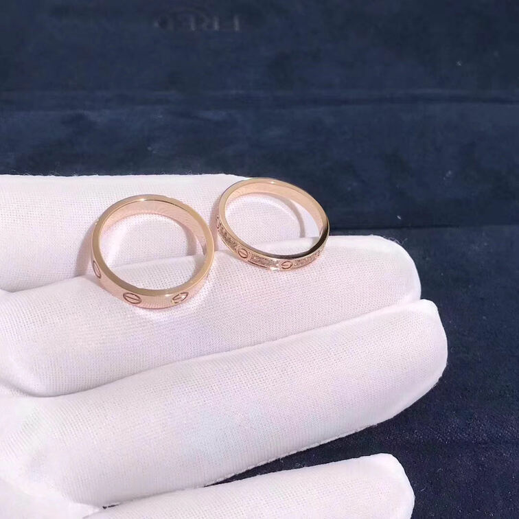 Cartier Love Ring 26mm Band Small Model 18k Pink Gold Pave Diamonds