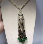 Cartier Panthere De Cartier Necklace 18k White Gold Pave Diamonds With Emeralds Onyx