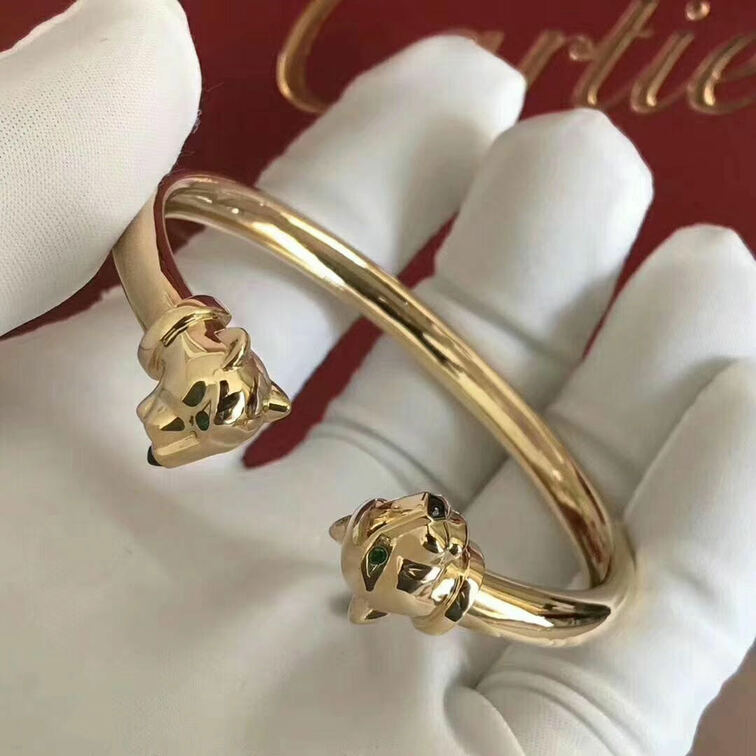 Cartier Panthere De Cartier Tsavorite Onyx 18k Yellow Gold Two Head Panthere Open Bracelet