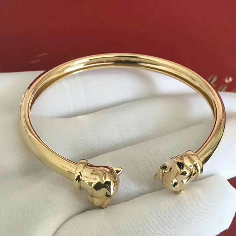 Cartier Panthere De Cartier Tsavorite Onyx 18k Yellow Gold Two Head Panthere Open Bracelet