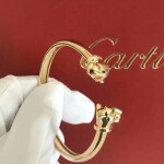 Cartier Panthere De Cartier Tsavorite Onyx 18k Yellow Gold Two Head Panthere Open Bracelet