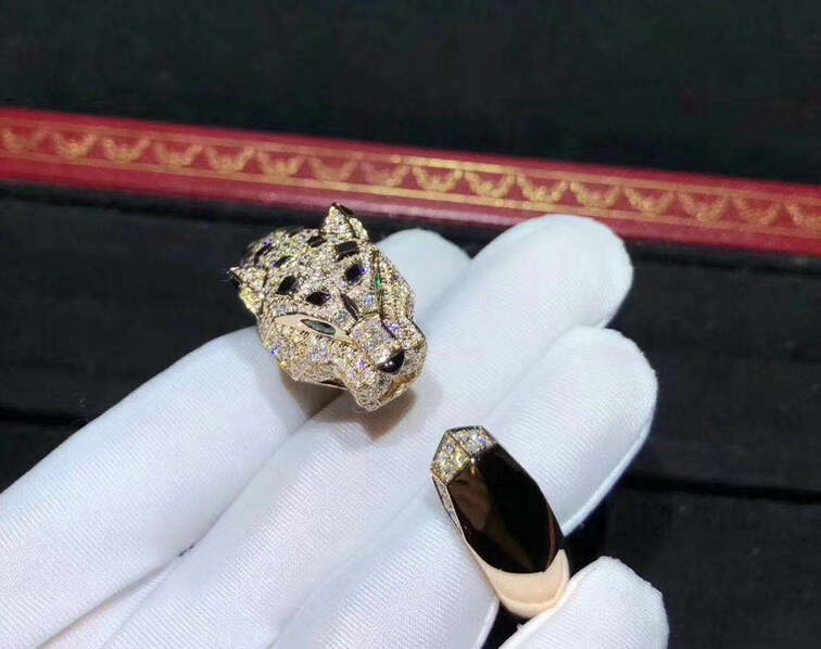 Classic Panthere De Cartier Bracelet Pink Gold Diamonds Emeralds Onyx