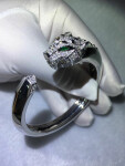 Classic Panthere De Cartier Bracelet White Gold Diamonds Emeralds Onyx
