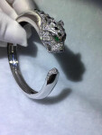 Classic Panthere De Cartier Bracelet White Gold Diamonds Emeralds Onyx