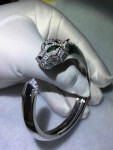 Classic Panthere De Cartier Bracelet White Gold Diamonds Emeralds Onyx