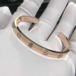 Custom 18k Pink Gold 1 Rose Sapphire Open Cuff Cartier Love Bracelet