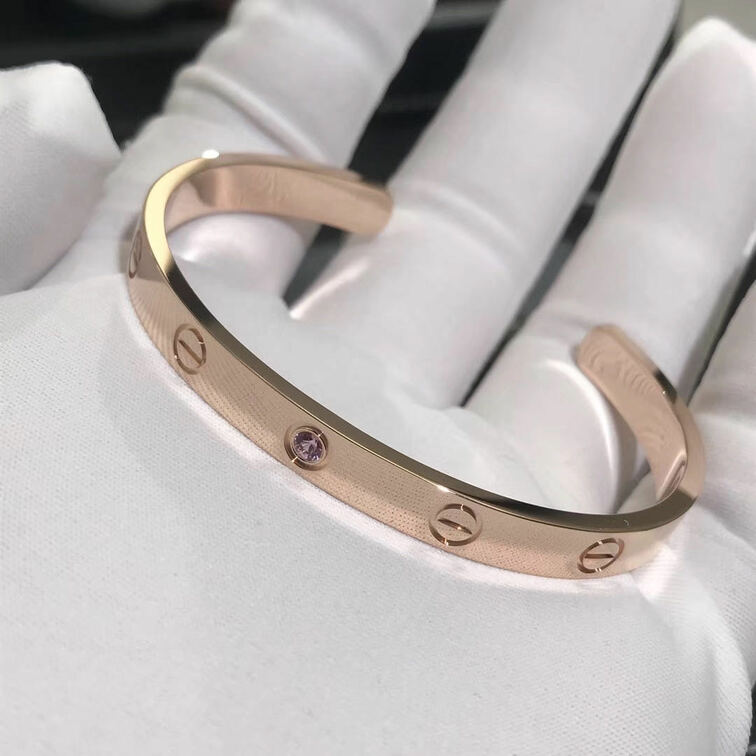 Custom 18k Pink Gold 1 Rose Sapphire Open Cuff Cartier Love Bracelet
