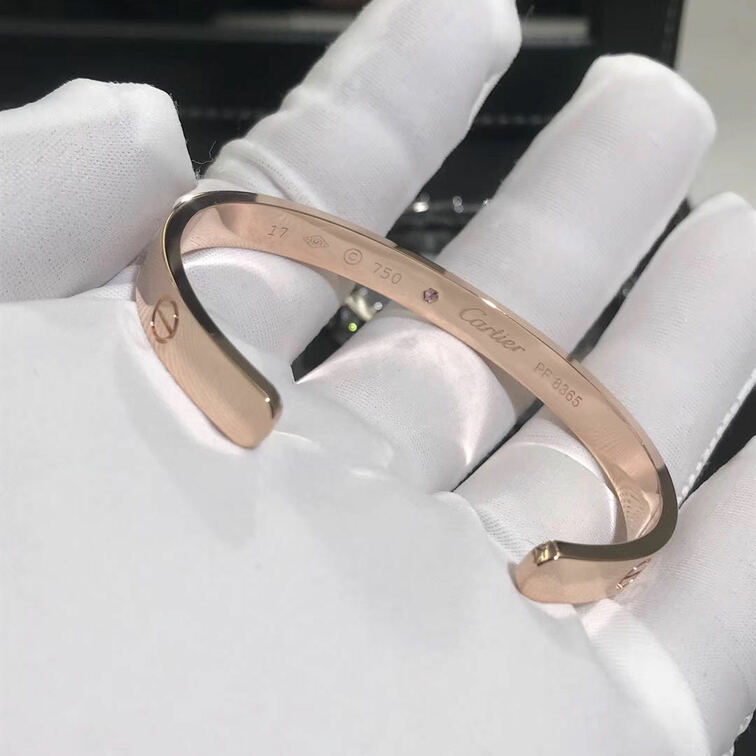 Custom 18k Pink Gold 1 Rose Sapphire Open Cuff Cartier Love Bracelet