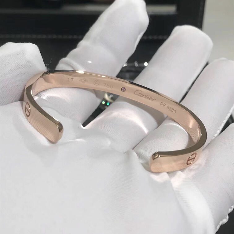 Custom 18k Pink Gold 1 Rose Sapphire Open Cuff Cartier Love Bracelet