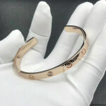 Custom 18k Rose Gold 1 Diamond Cartier Love Open Cuff Bracelet