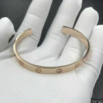 Custom 18k Rose Gold 1 Diamond Cartier Love Open Cuff Bracelet