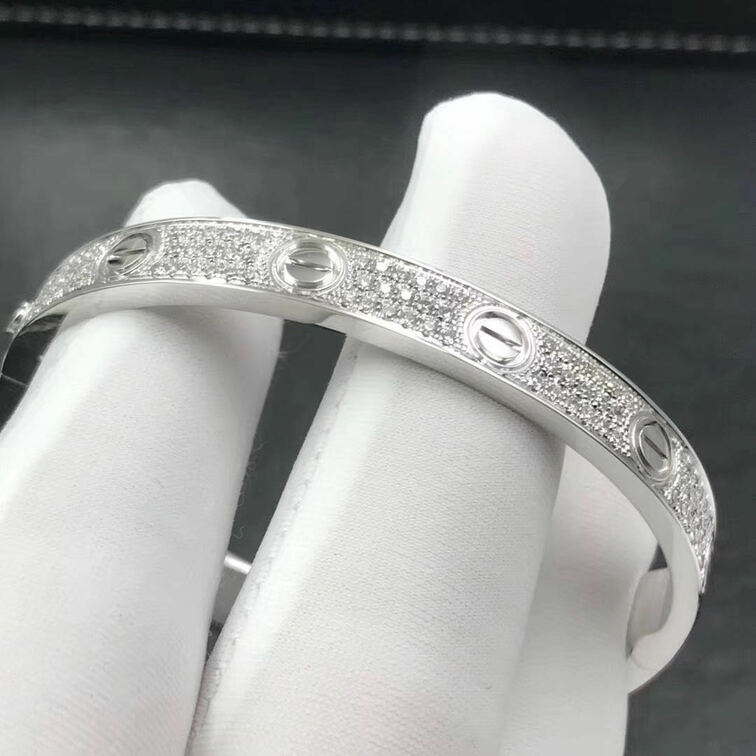 Custom 18k White Gold Cartier Love Bracelet With 204 Diamond Paved