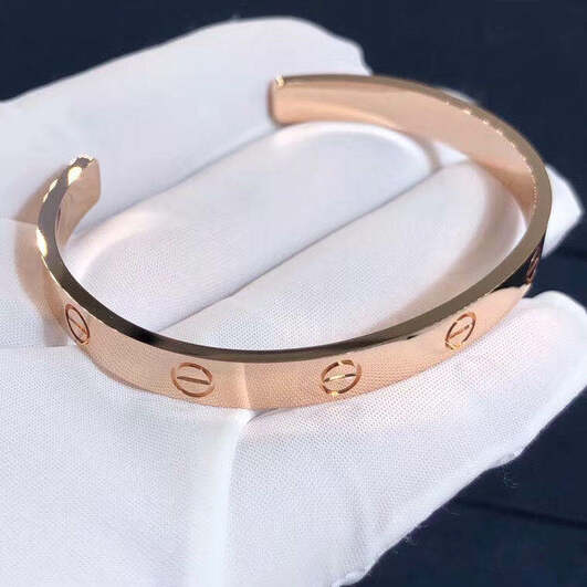 Custom Made 18k Pink Gold Cartier Open Cuff Love Bracelet