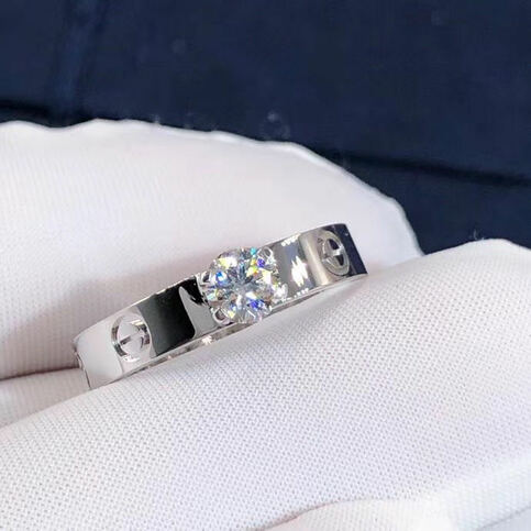 Custom Made 18k White Gold Cartier Diamond Love Solitaire Ring