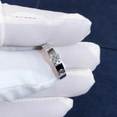 Custom Made 18k White Gold Cartier Diamond Love Solitaire Ring