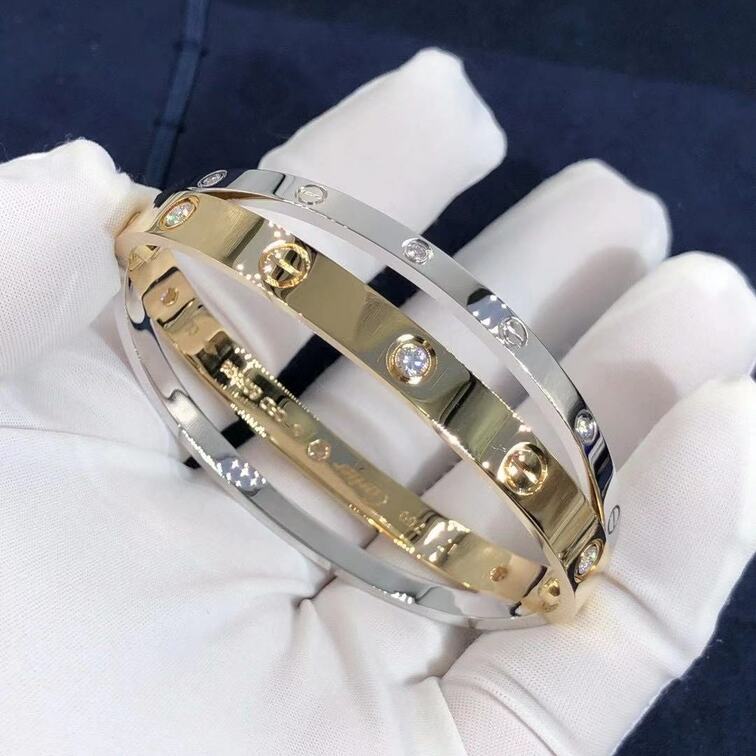 Custom Made 18k Yellow Gold And White Gold With 12 Diamond Cartier Love Bracelet