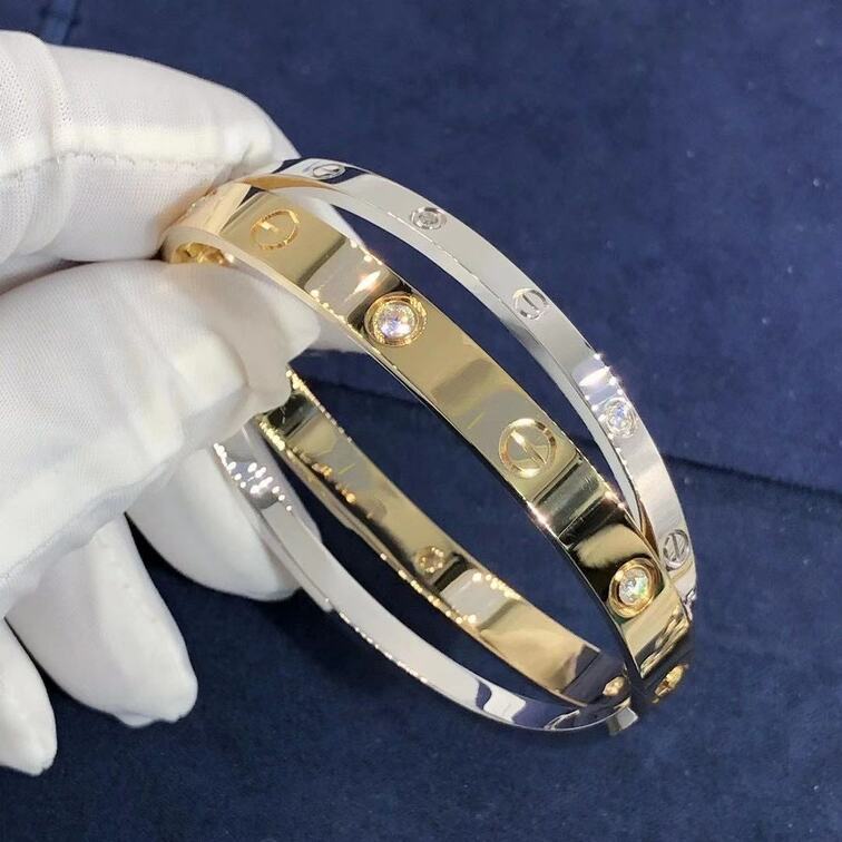 Custom Made 18k Yellow Gold And White Gold With 12 Diamond Cartier Love Bracelet