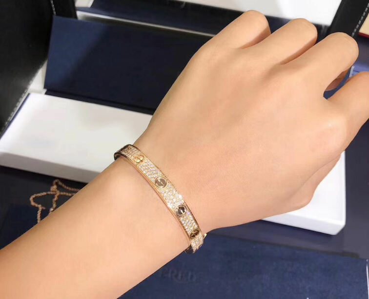 Custom Made 18k Yellow Gold Cartier Love Bracelet With Pave 204 Diamonds