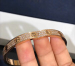Custom Made 18k Yellow Gold Cartier Love Bracelet With Pave 204 Diamonds