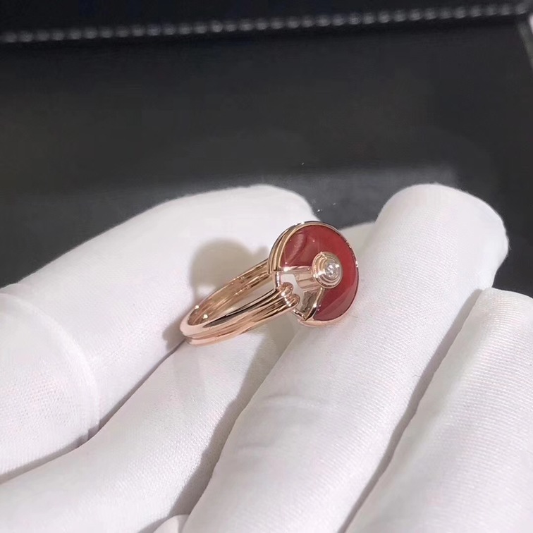 Custom Made Amulette De Cartier Ring Xs Model 18k Pink Gold Carnelian