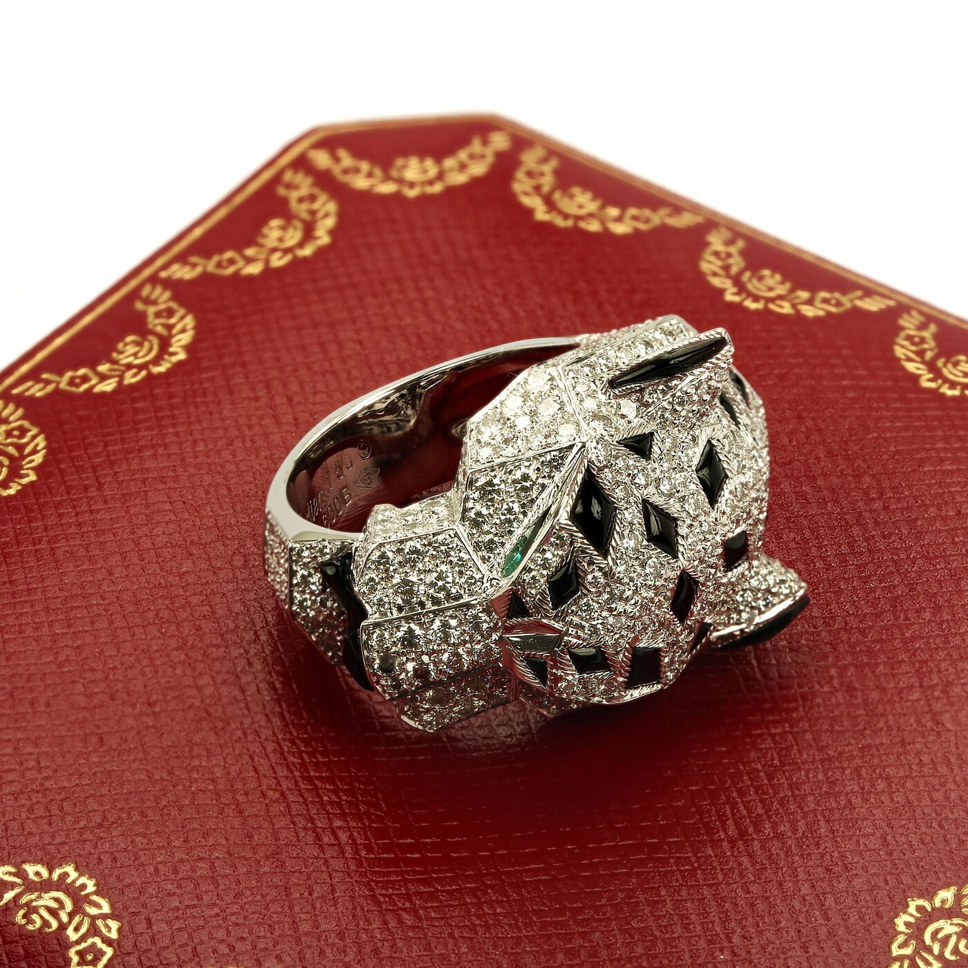 Full Diamond Pave Onyx Emerald Panthere De Cartier Ring
