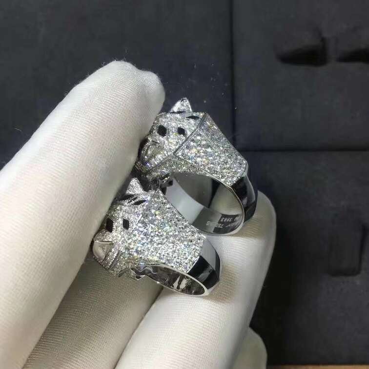 Full Diamond Pave Onyx Emerald Panthere De Cartier Ring