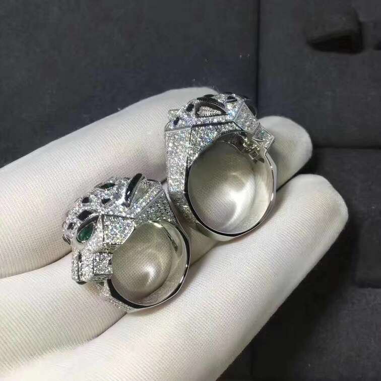 Full Diamond Pave Onyx Emerald Panthere De Cartier Ring