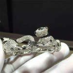 Genuine 18k White Gold 925ct Diamond Emeralds Onyx Panthere De Cartier Bracelet